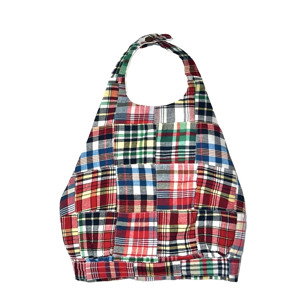 UO Plaid Patchwork Backless Cropped Halter Top, s… - image 1